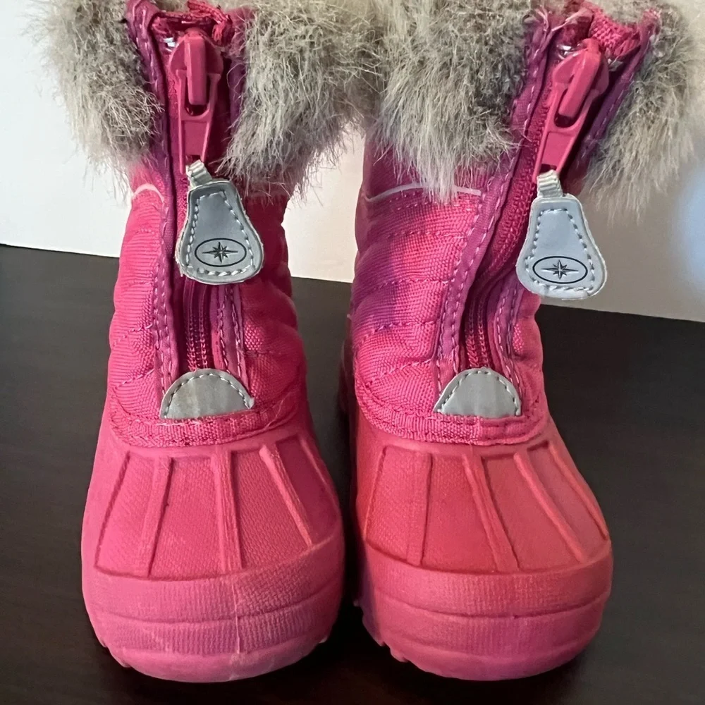 Pink Kids Boots with Faux Fur Trim